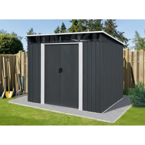 Riwall PRO RMSP 9x8 antracit LUX fém kerti tároló 2,4 x 2,8 m lapostetővel (antracit)