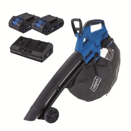 Scheppach BC-BLV720-X-SET S2 2x20 V IXES akkus porszívó/fúvó 4 az 1-ben + 2x 2Ah akkumulátor + dupla töltő 2.4 A