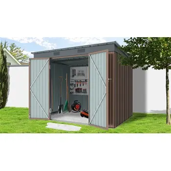Riwall PRO RMSP 6x8 brown fém kerti tároló 2,4 x 1,8 m lapostetővel (barna)
